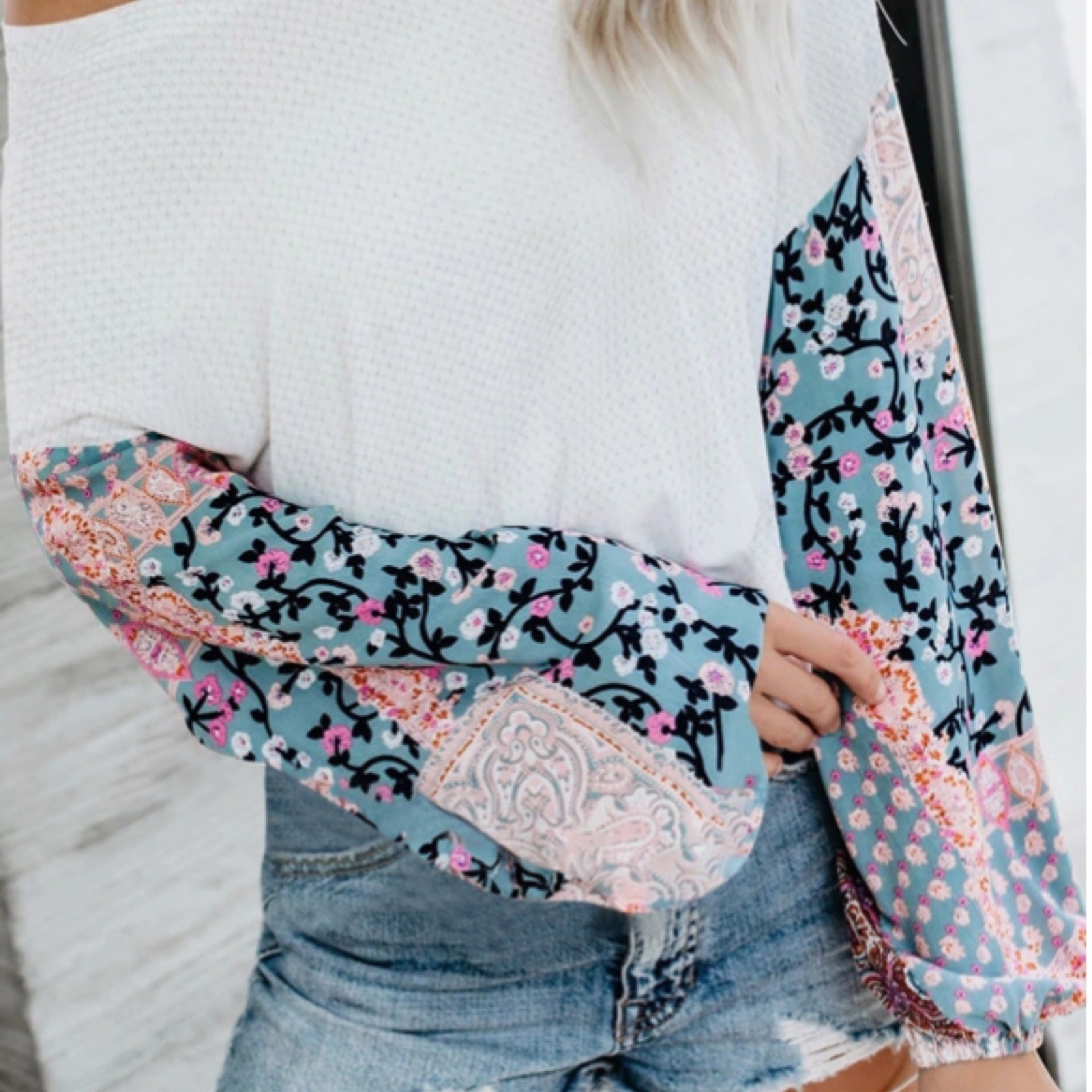 Waffle Knit Bell Sleeve Top And Skirt Set